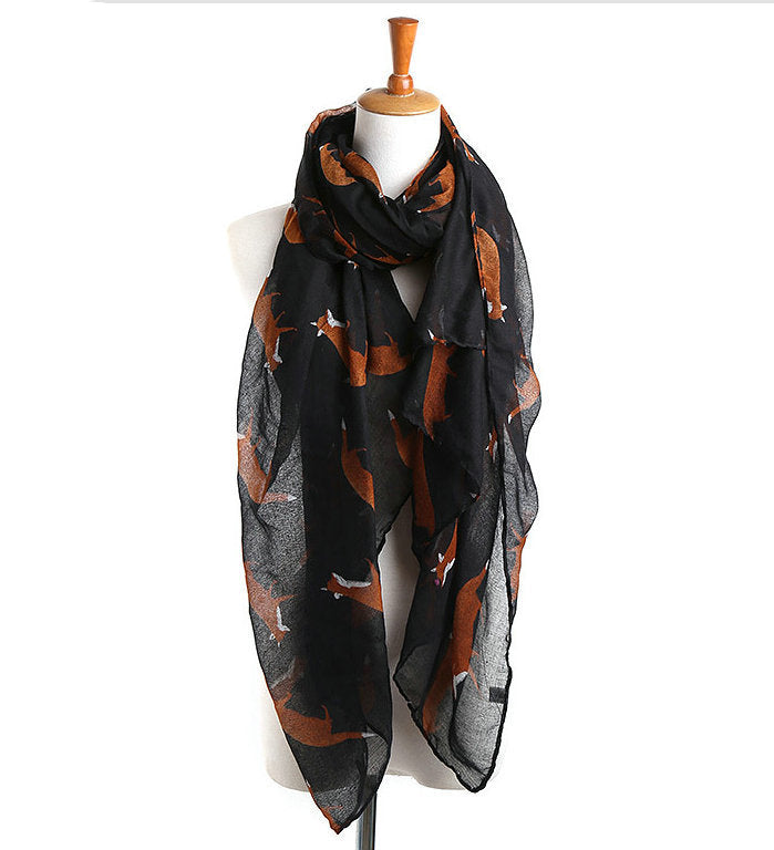 Fall Winter Fashion Korean Style Voile Animal Pattern Fox Scarf