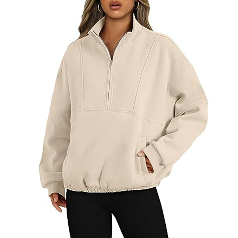 Fashion Polyester Sweater Sports Casual Women's Zipper Pocket - globaltradeleader