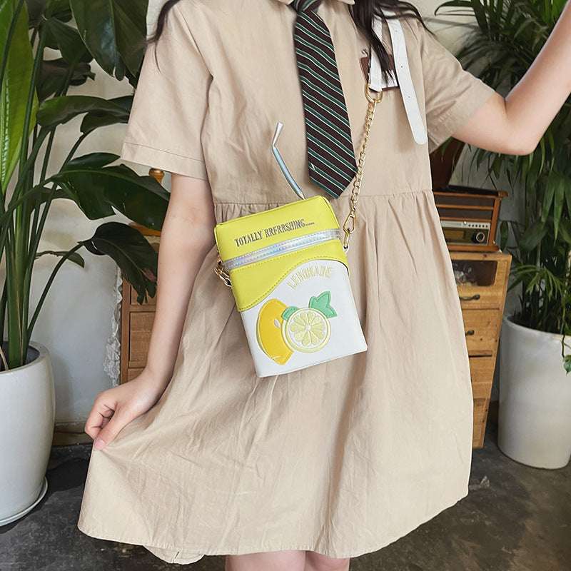 Embroidered Strawberry Lemon Fruit Straw Crossbody Bag