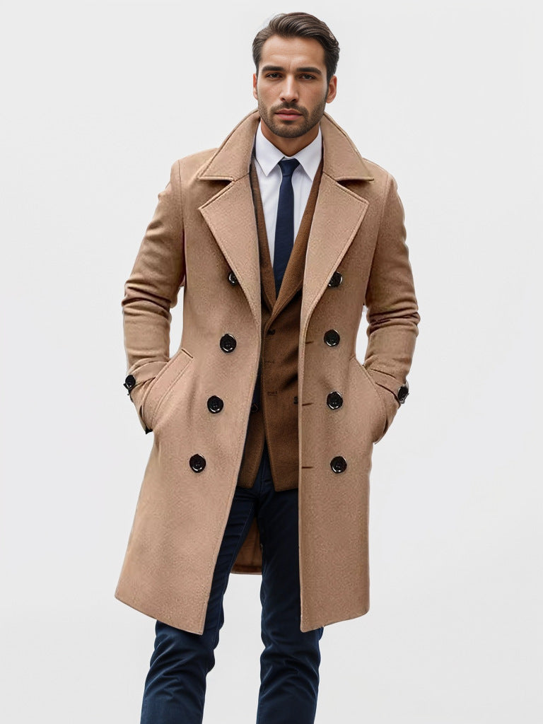Mid-length Double-breasted Men's Slim-fit Woolen Coat - globaltradeleader