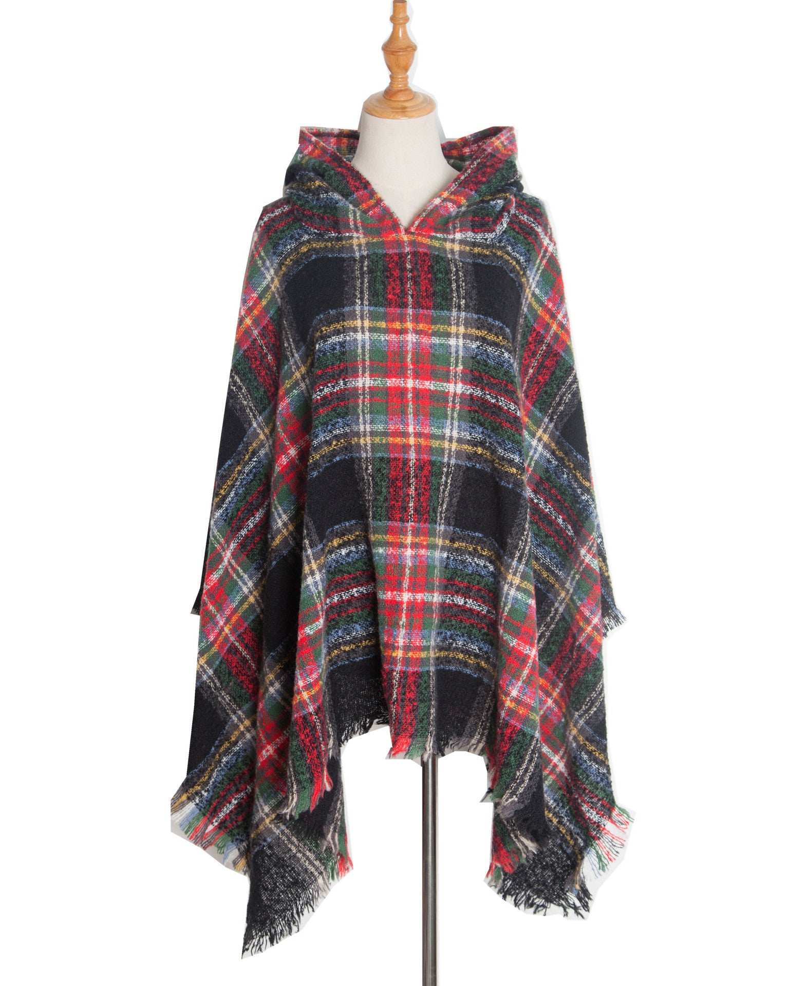 Spring Autumn And Winter Plaid Ribbon Cap Cape And Shawl