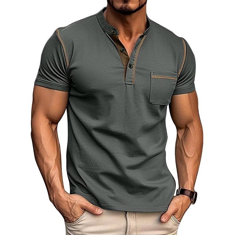 Summer Men's Color Matching Pocket T-shirt Top - globaltradeleader