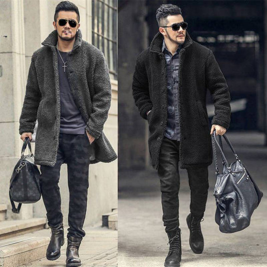 Cotton-padded Mid-length Coat Men's Winter Plus Size Korean-style Faux Leather Lamb - globaltradeleader
