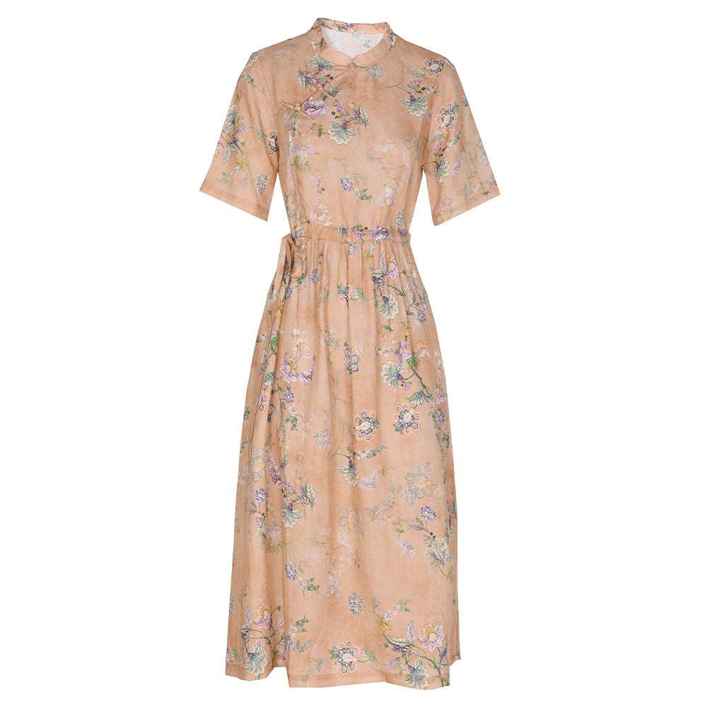 Retro Women's Improved Cheongsam Dress Literary Ramie Print