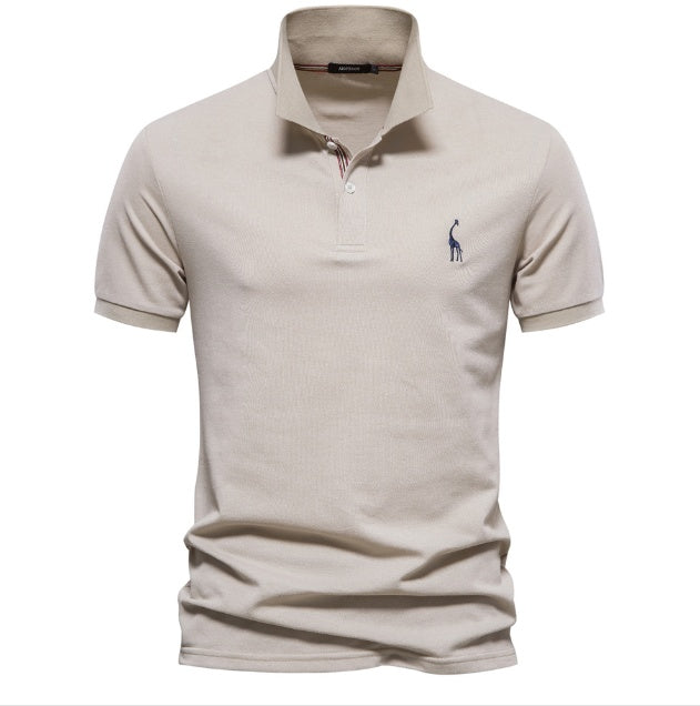 Deer Embroidered Men's T-shirt Solid Color Polo Collar Basic Style Short-sleeved Shirt Men - globaltradeleader