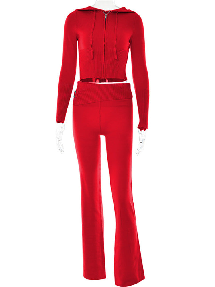 Hoodie Suit Women Leisure Sexy Zip Long Sleeve Sweater And High Waist Long Pants Set - globaltradeleader