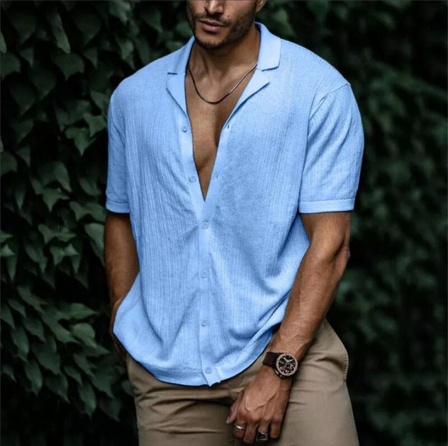 Casual Loose Cardigan Short Sleeve Solid Color T-shirt Men - globaltradeleader
