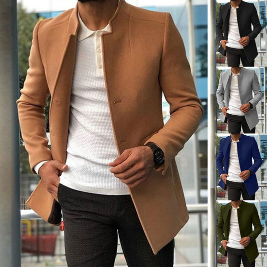 Men's Slim Coat Fashion Single-breasted Solid Color Business Jackets Fall And Winter Tops Outwear Clothing - globaltradeleader