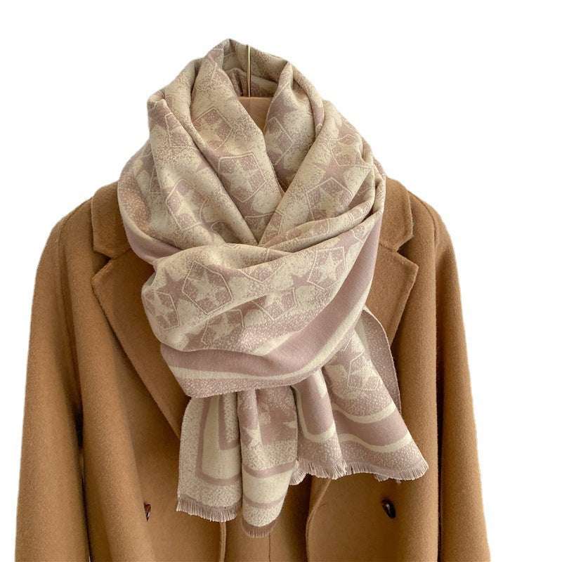 Autumn And Winter Five-pointed Star Warm Scarf Female Long Thickened Artificial Cashmere Scarf