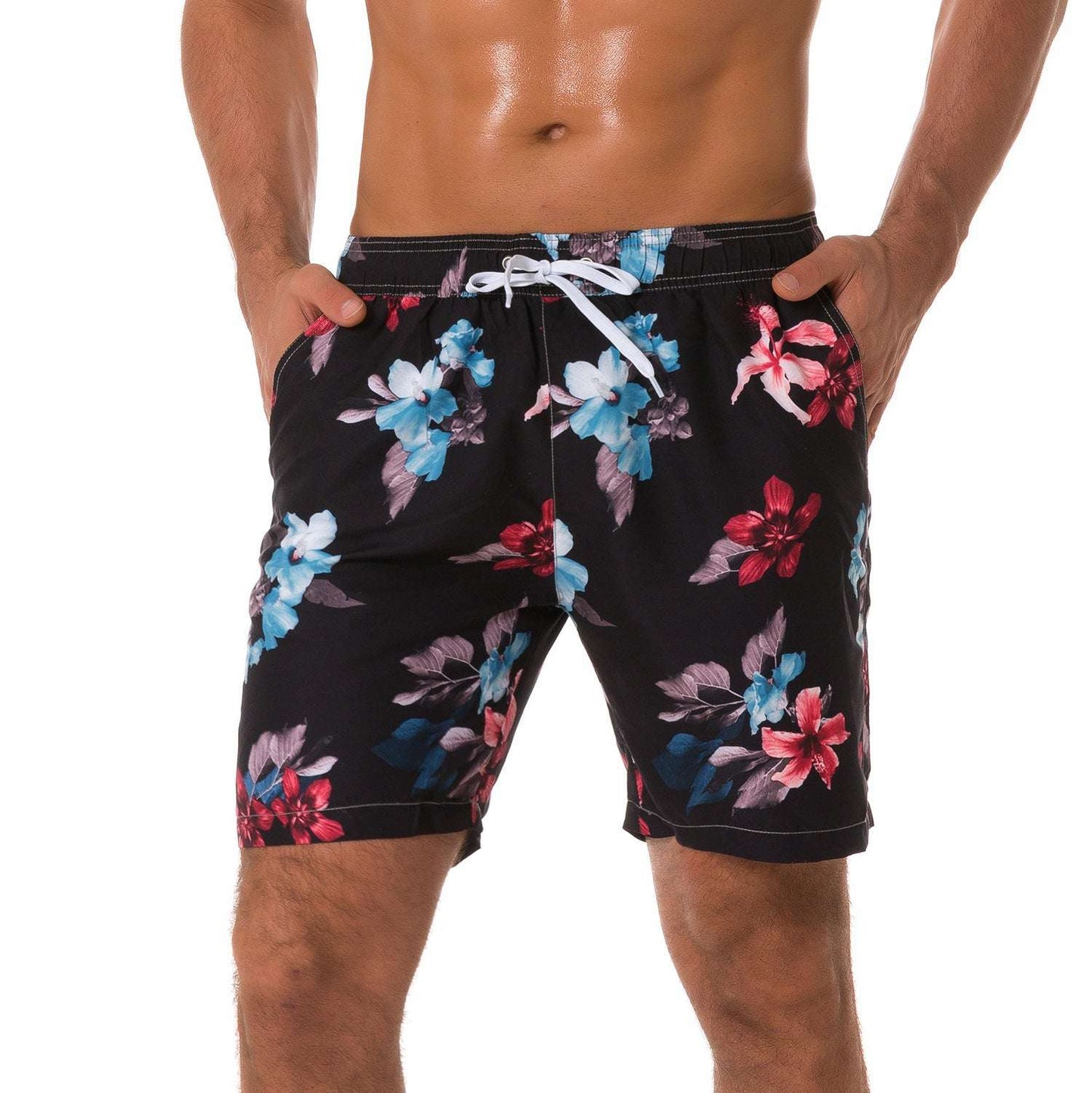 Multi-pocket Floral-lined Beach Shorts Outdoor Shorts - globaltradeleader