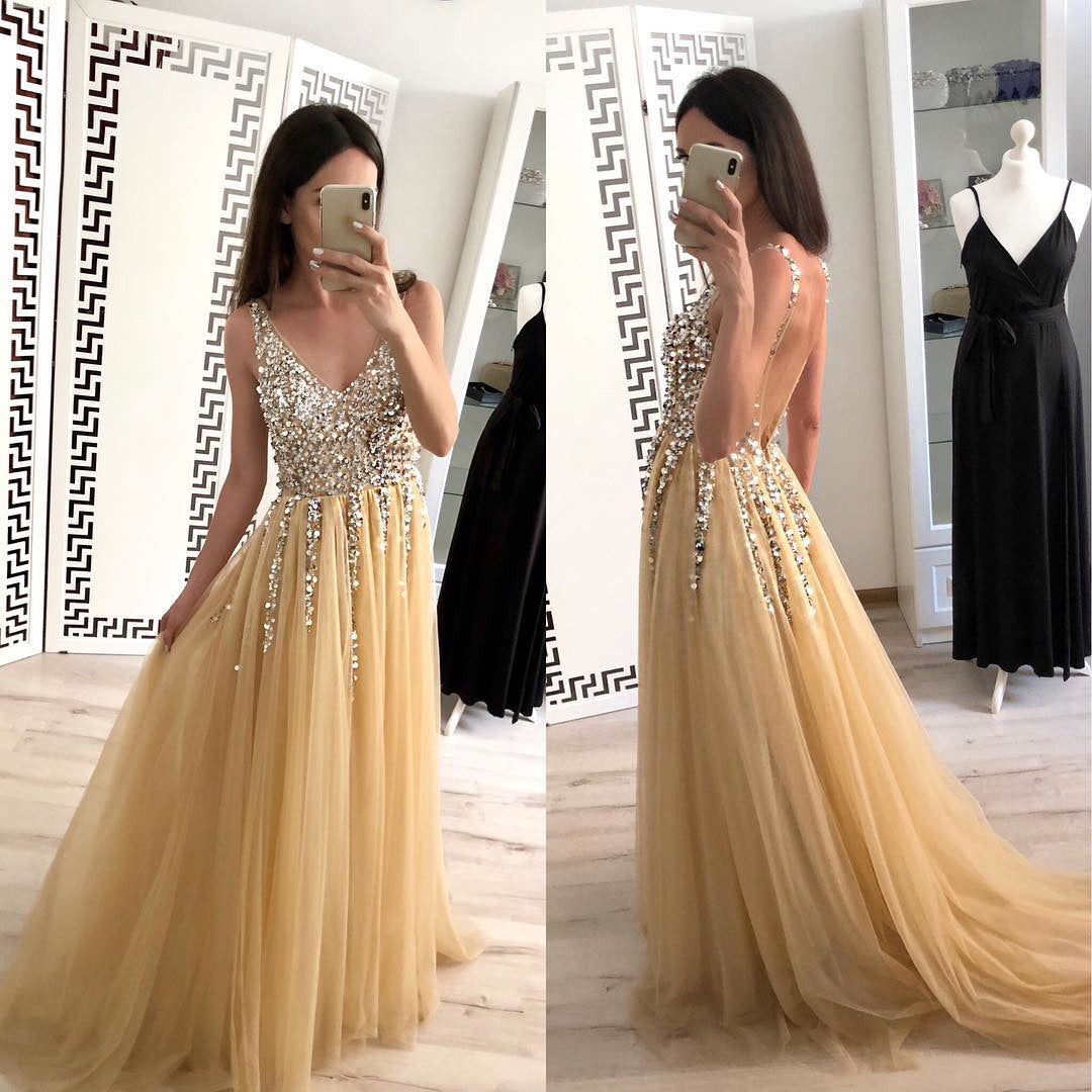 Hot Sale Front And Back V-neck Sequined Floor-length Dovetail Dress - globaltradeleader