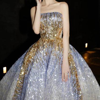 Purple Tube Top Light Miniature High-end Banquet Embossed Toast Dress - globaltradeleader