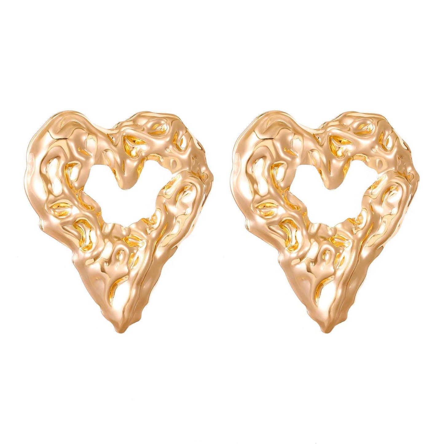 New Pleated Lava Hollow Heart-shaped Earrings Personality Exaggerated Love Earrings For Women Valentine's Day Jewelry - globaltradeleader