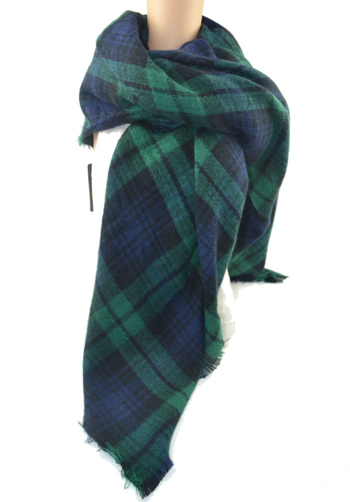 Green Plaid Neutral Acrylic Scarf