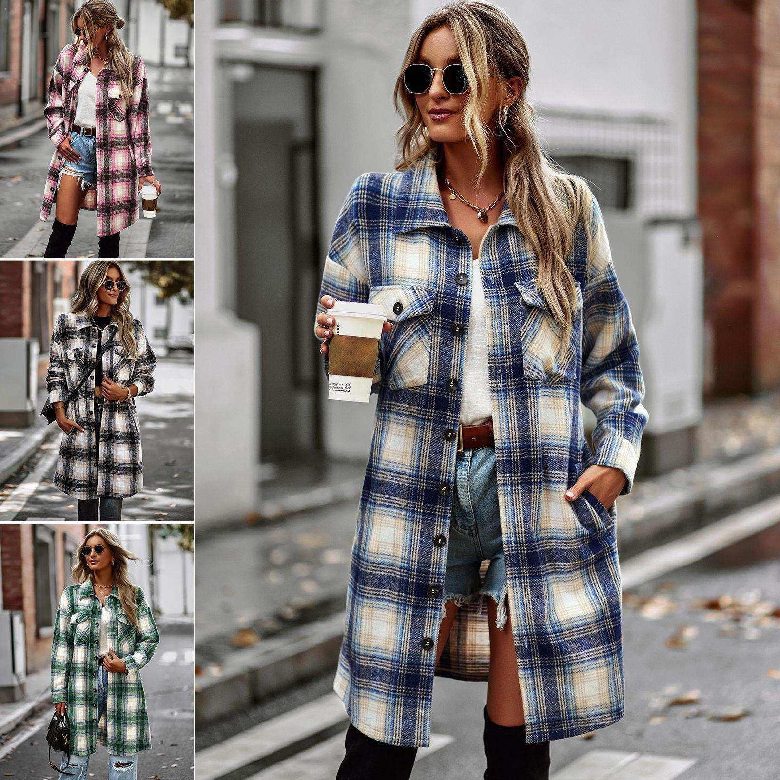 Temperament Leisure Long Plaid Tup Cardigan Coat - globaltradeleader