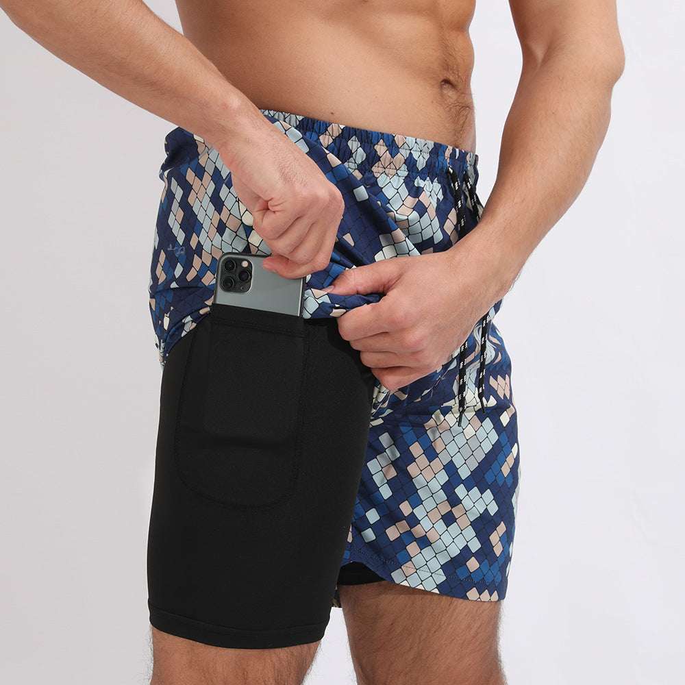 Gradient Printed Beach Shorts Double Layer Casual Sport Shorts - globaltradeleader