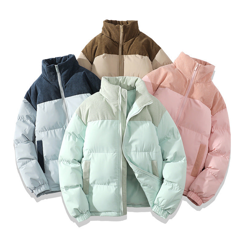 Winter Stand Collar Contrast-colored Coat Cotton Padded Jacket For Men Women Clothing - globaltradeleader