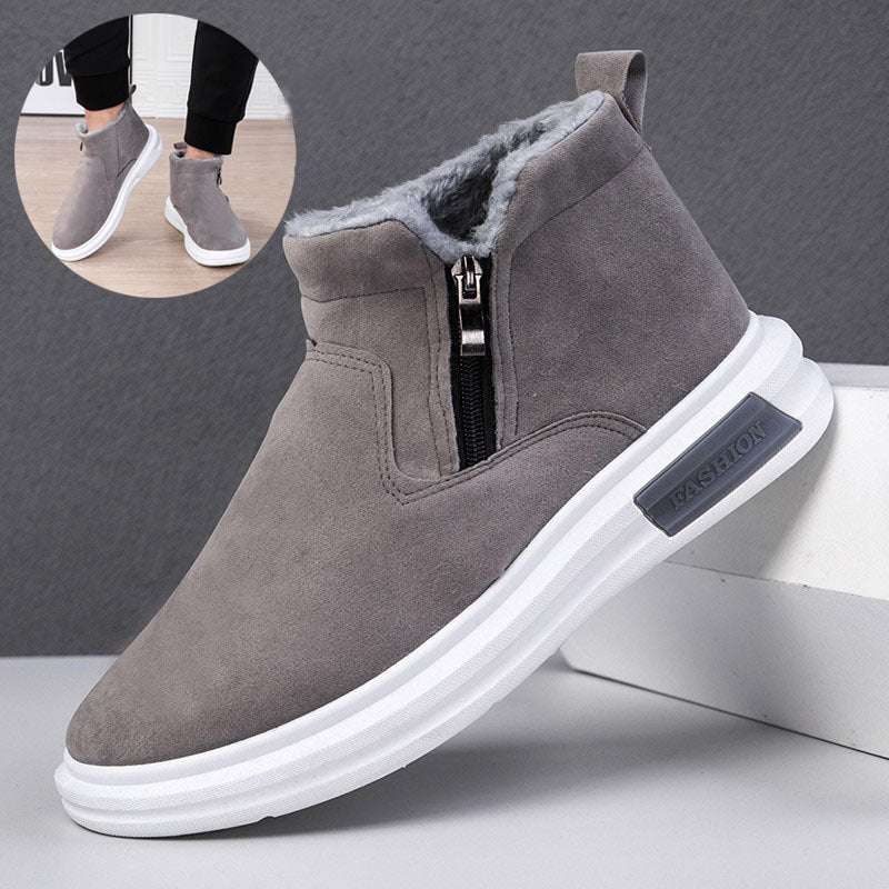 Fashion Snow Boots For Men Winter Warm Flat Cotton Plush Shoes With Side Zipper Casual Daily Fleece Ankle Boot - globaltradeleader