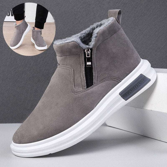Fashion Snow Boots For Men Winter Warm Flat Cotton Plush Shoes With Side Zipper Casual Daily Fleece Ankle Boot - globaltradeleader