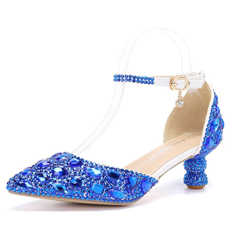Low-top Summer Blue Color Pointed Gourd Heel Rhinestone Multi-color Fashion Wedding Banquet Women's Shoes - globaltradeleader