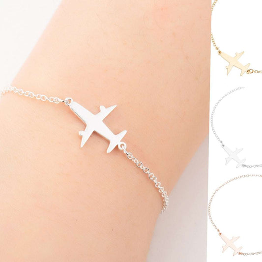 Stainless Steel Bracelets Simple Airplane Design Pendant Chains Fashion Charms Bracelet For Women Jewelry Party Gifts - globaltradeleader