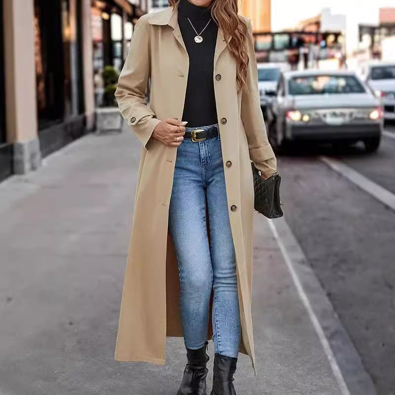 Fashion Casual Gentle Button Long Trench Coat For Women - globaltradeleader