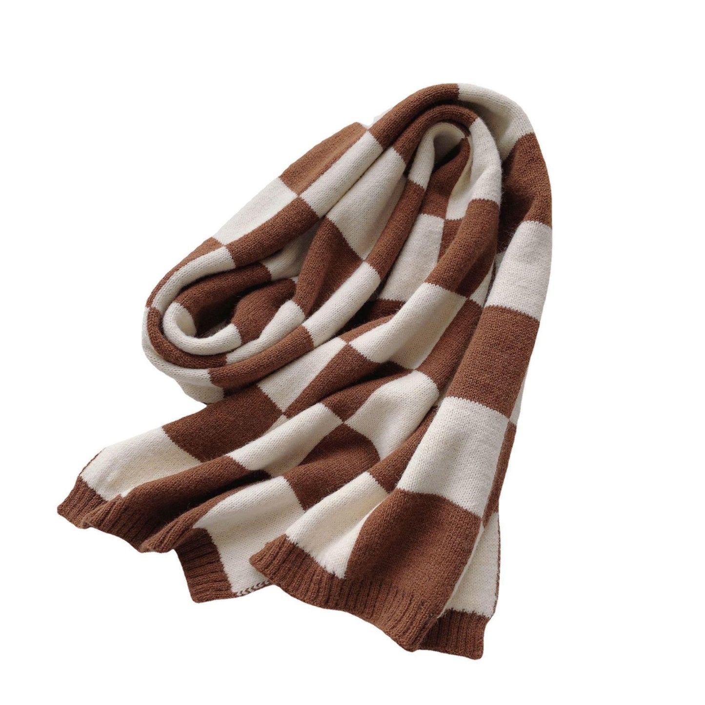 Women's Fashionable And Versatile Color Blocking Plaid Knitted Scarf