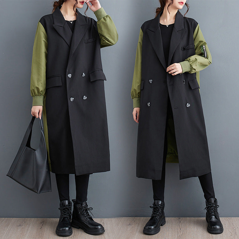 Temperament Leisure Color Matching Double-layer Suit Collar Cardigan Trench Coat - globaltradeleader