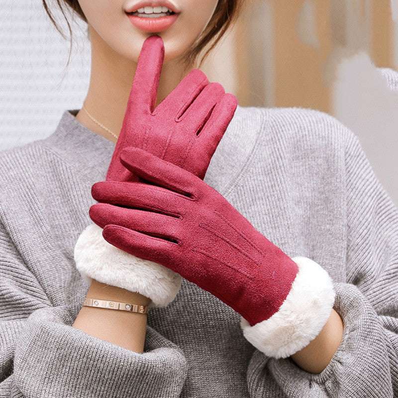 Women's Autumn Winter Touch Screen Plus Suede Warm Ski Gloves - globaltradeleader