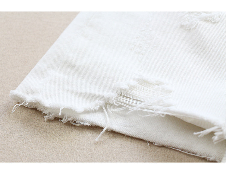 Ripped White Denim Skirt Women's Spring And Summer - globaltradeleader