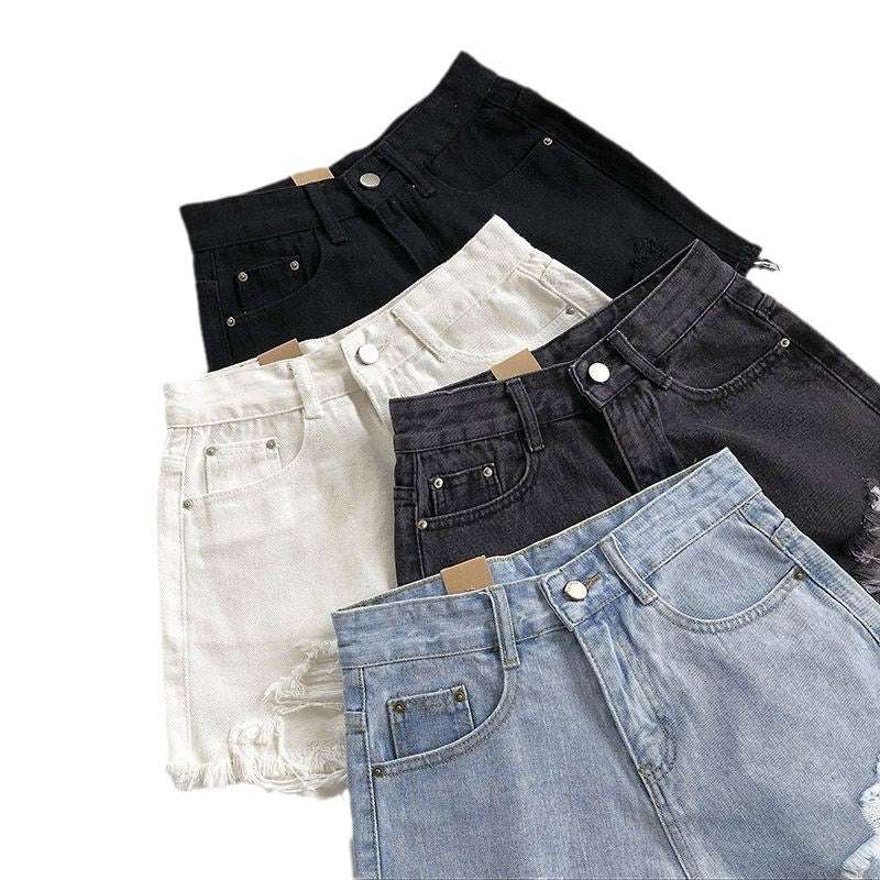 Denim Shorts Women's High Waist Loose Hole Wide Leg - globaltradeleader