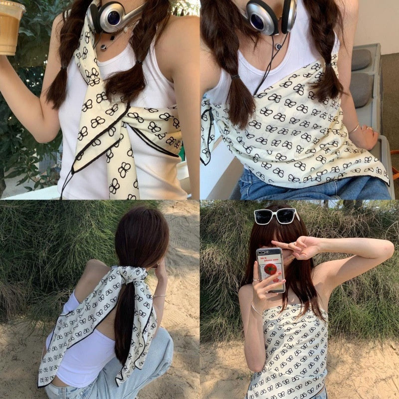 Women's Silk Scarf Strap Retro Tube Top Sun Protection