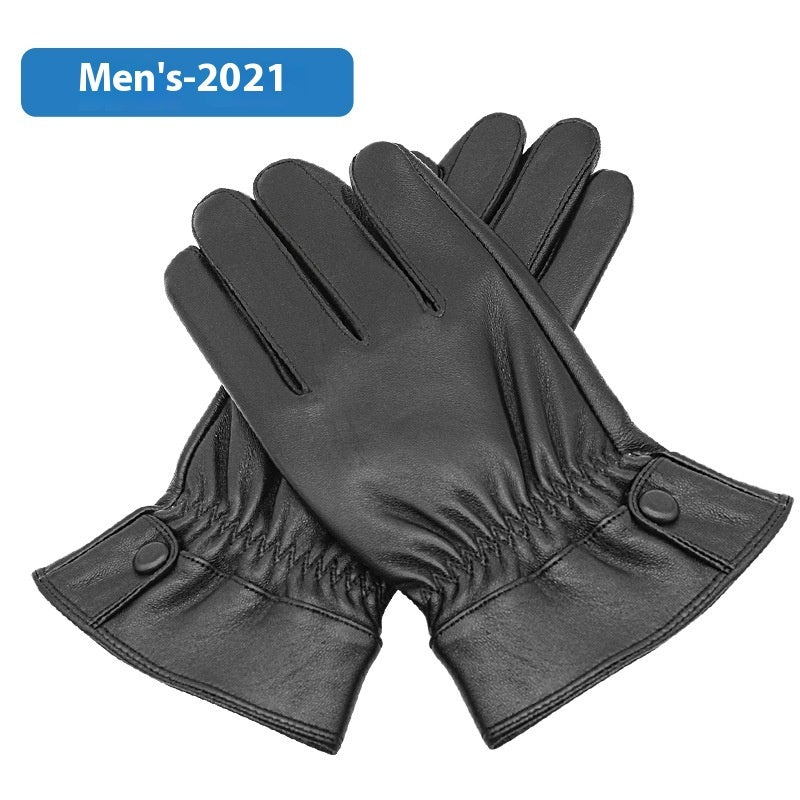 Genuine Leather Gloves Men's Winter Velvet Cold Protection Warm Sheepskin Gloves Cycling And Driving Touch Screen - globaltradeleader