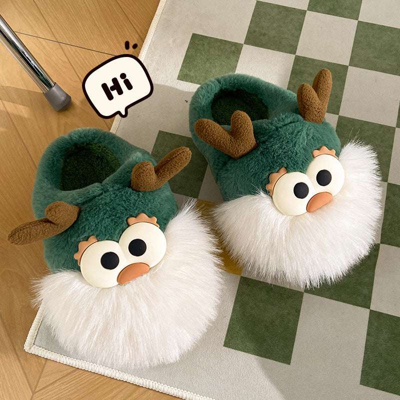 Cute Cartoon Christmas Deer Cotton Shoes Winter Indoor Floor Home Slippers Half-covered Heel Warm Plush Shoes Women - globaltradeleader
