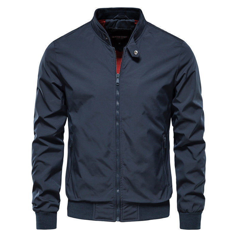 Men's Zip-up Jacket With Pockets Casual Solid Stand Collar Long Sleeve Top Outwear Clothing - globaltradeleader