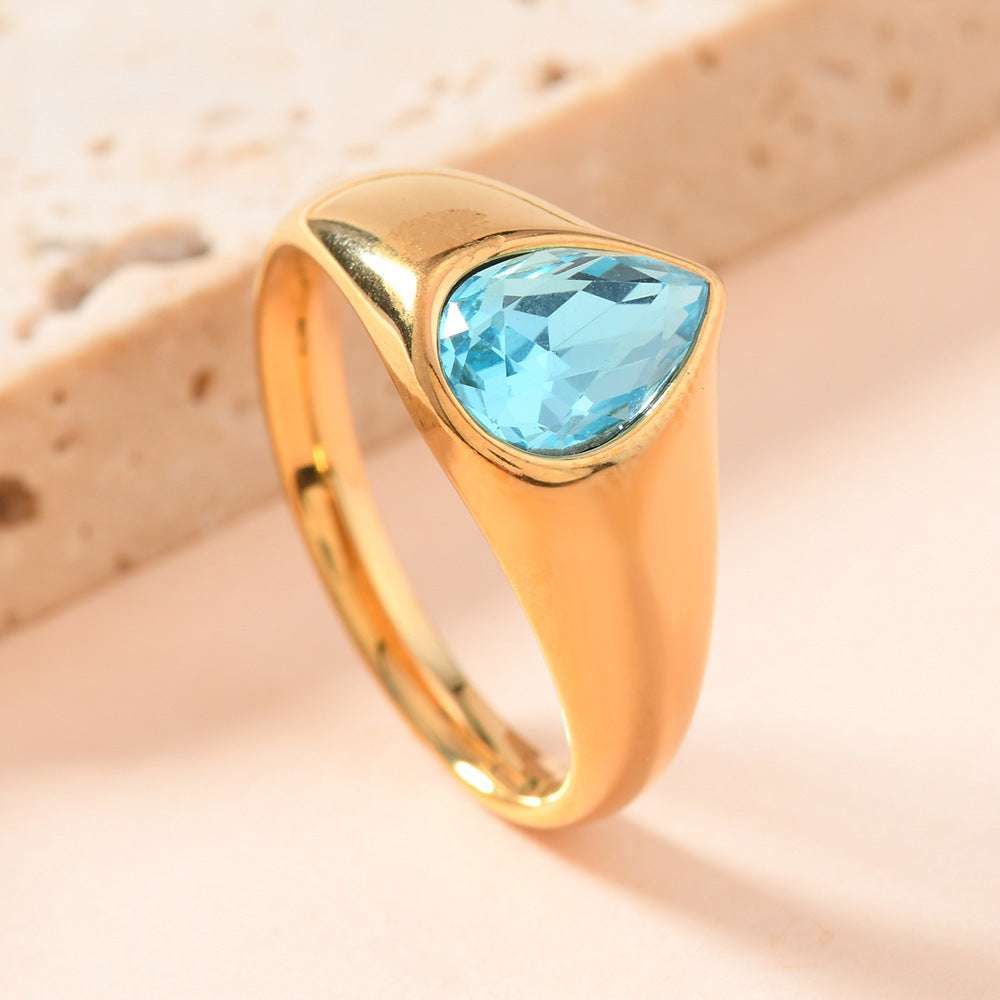 Colorful Rhinestone Rings Fashion Personality Teardrop-shaped Ring For Women Jewelry - globaltradeleader