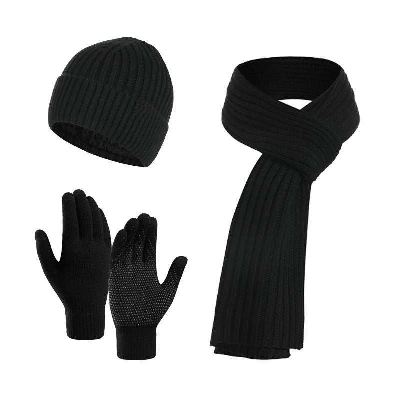 Winter Solid Color Scarf Hat Gloves Knitted Three-piece Suit - globaltradeleader