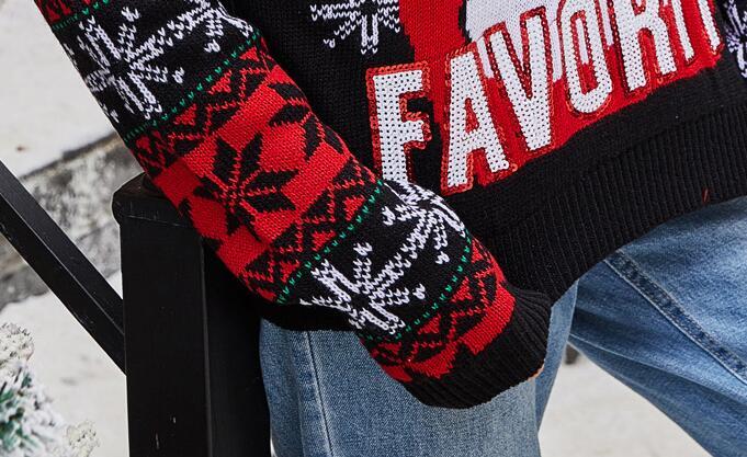 Santa Embroidered Crew Neck Knit Sweater - globaltradeleader