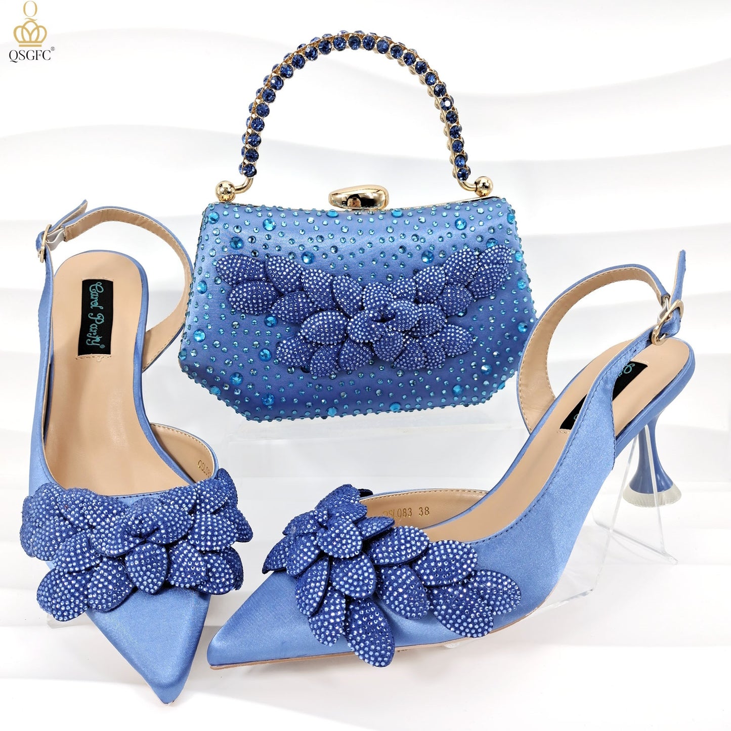 Cross-border Ladies Party Shoes Bag Set Handmade Leaf Decorative Wine Glass Heel - globaltradeleader