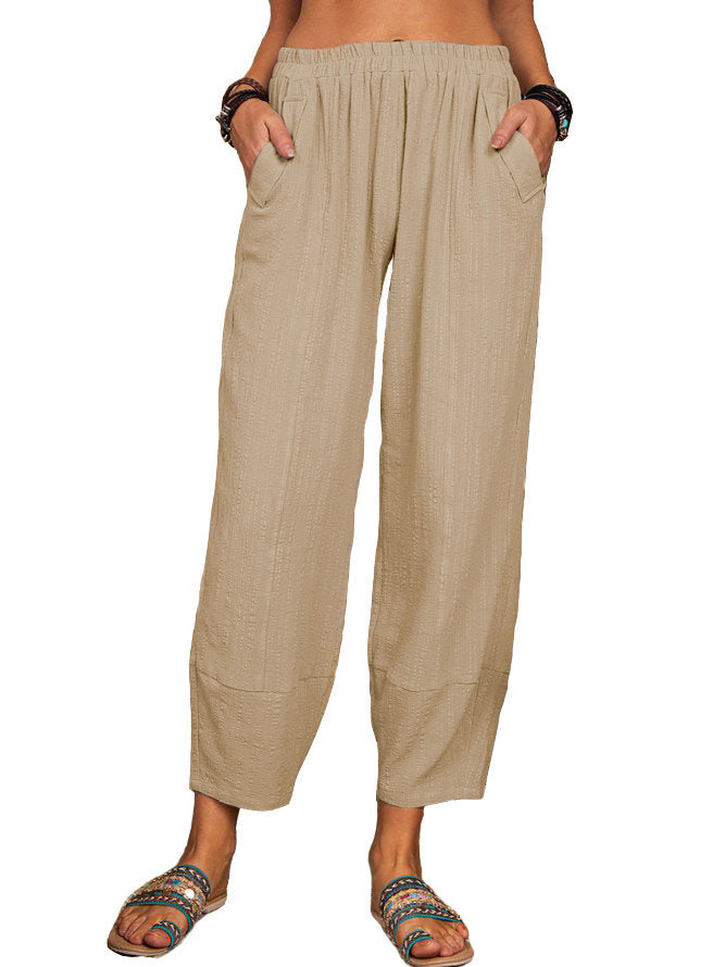 Women's Solid Color Loose Cotton And Linen Casual Pants Home - globaltradeleader