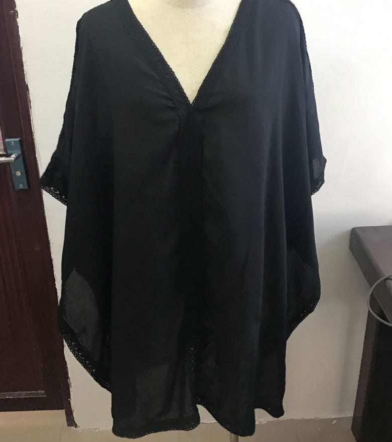 Patchwork Lace Sunscreen Beach Bikini Blouse - globaltradeleader