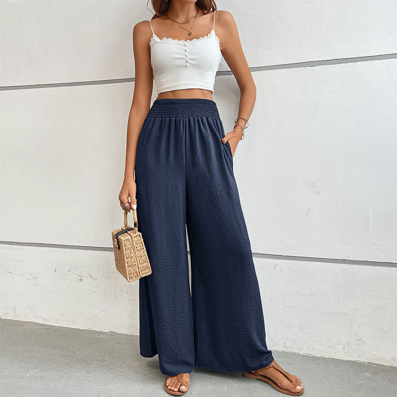 Trousers Autumn Casual Elastic Pocket Wide Leg Pants - globaltradeleader