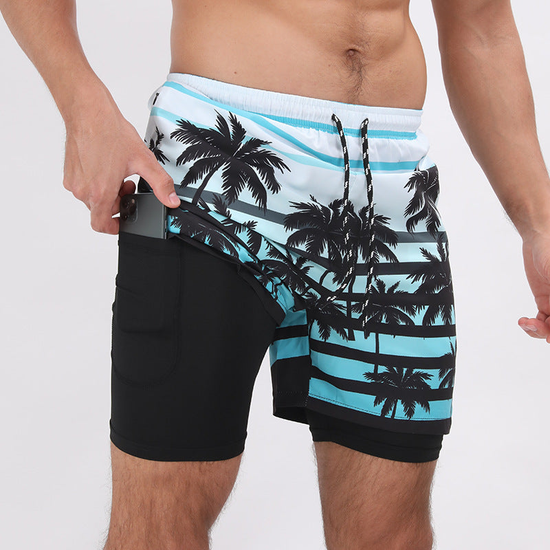 Gradient Printed Beach Shorts Double Layer Casual Sport Shorts - globaltradeleader
