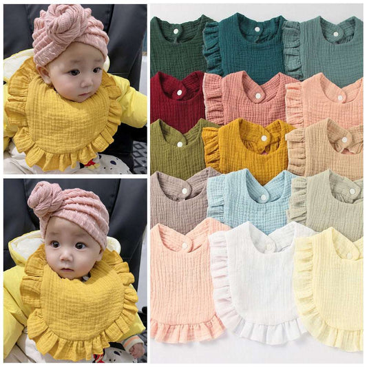 Ruffled Cotton Gauze Lace Bib Saliva Pocket