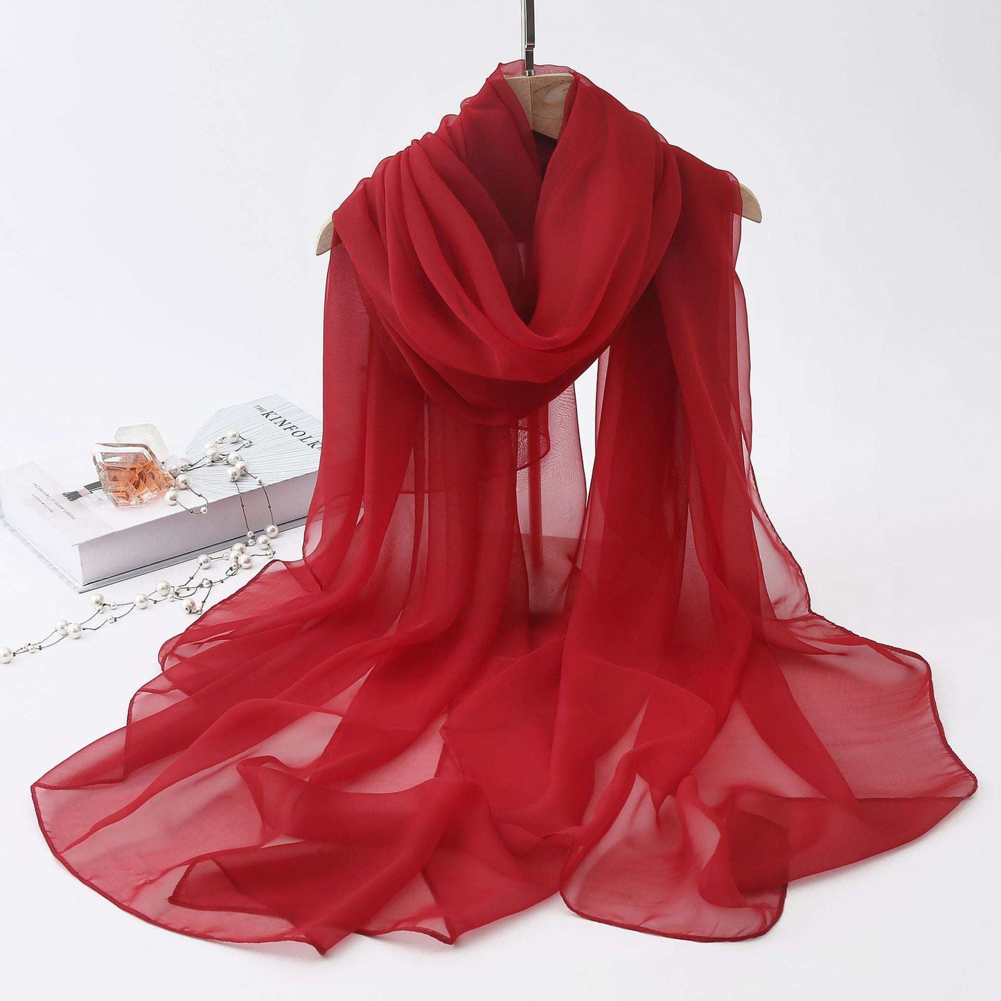 Thin Type Sunscreen Scarf Red Solid Color Sunshade Shawl