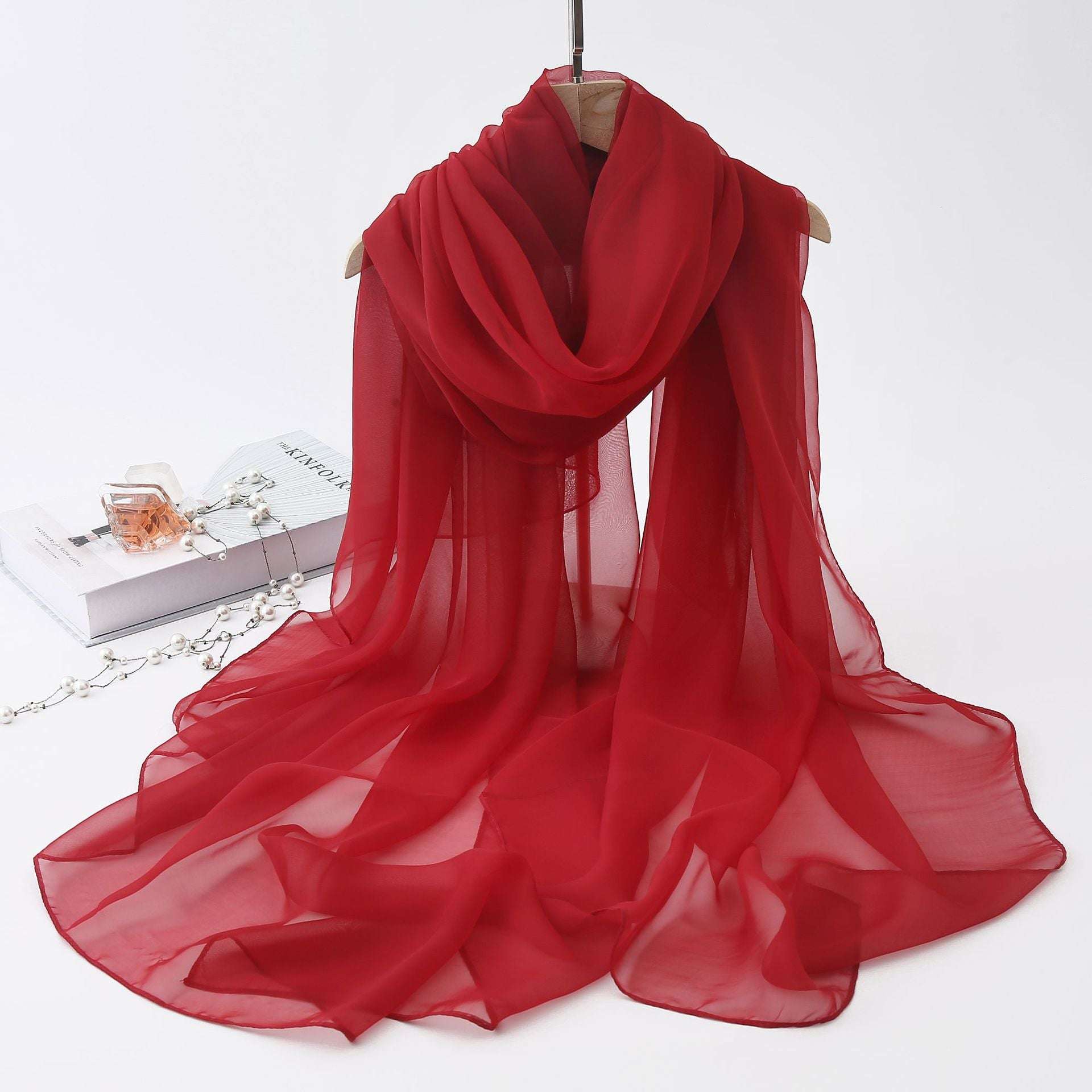 Thin Type Sunscreen Scarf Red Solid Color Sunshade Shawl