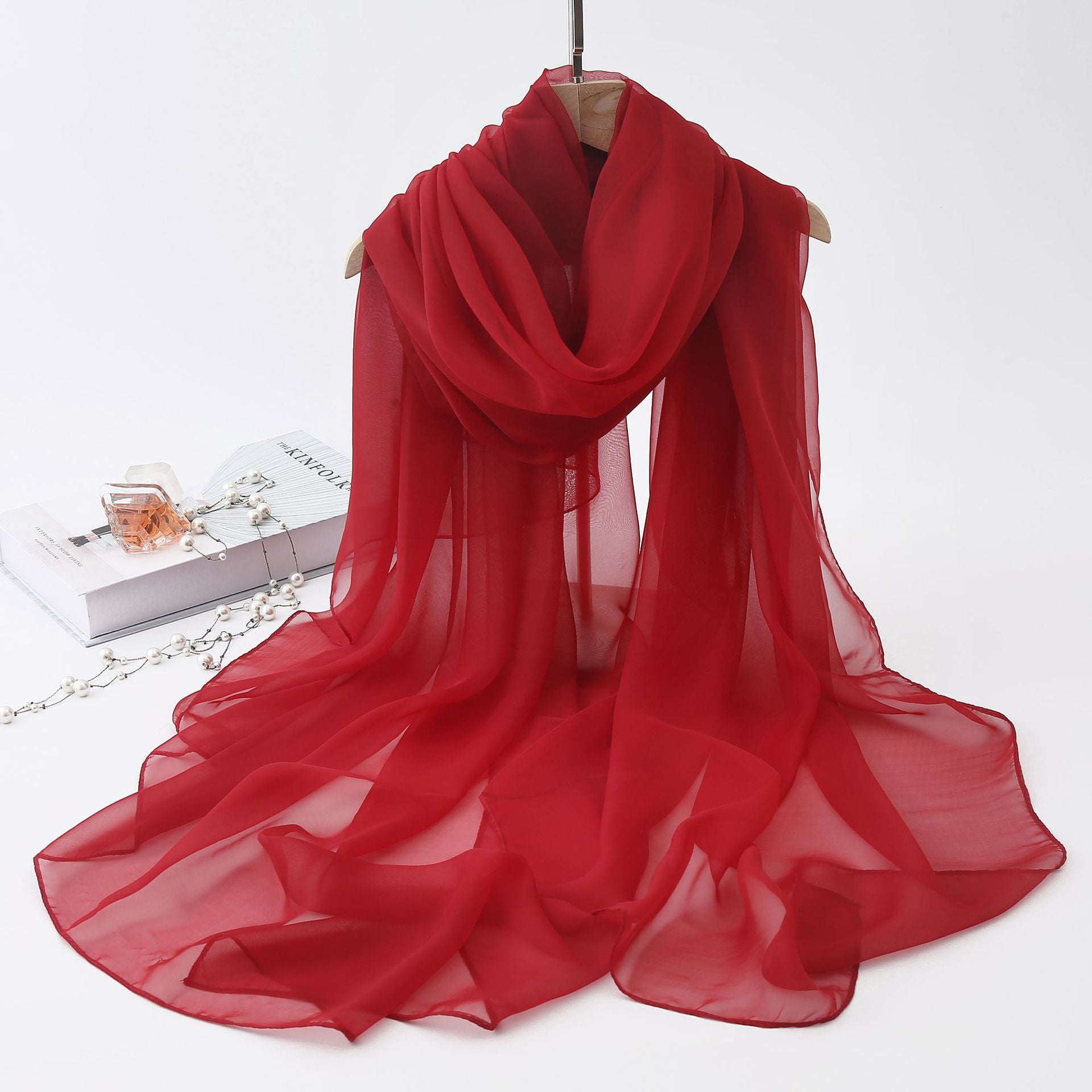 Thin Type Sunscreen Scarf Red Solid Color Sunshade Shawl