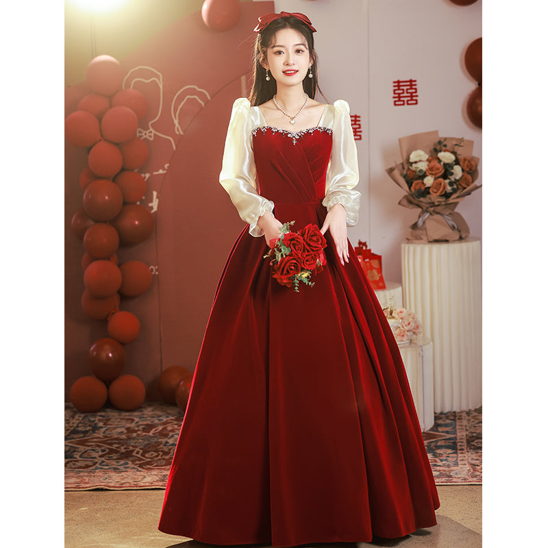 Atmospheric Red Long-sleeved Senior Evening Dress Woman - globaltradeleader