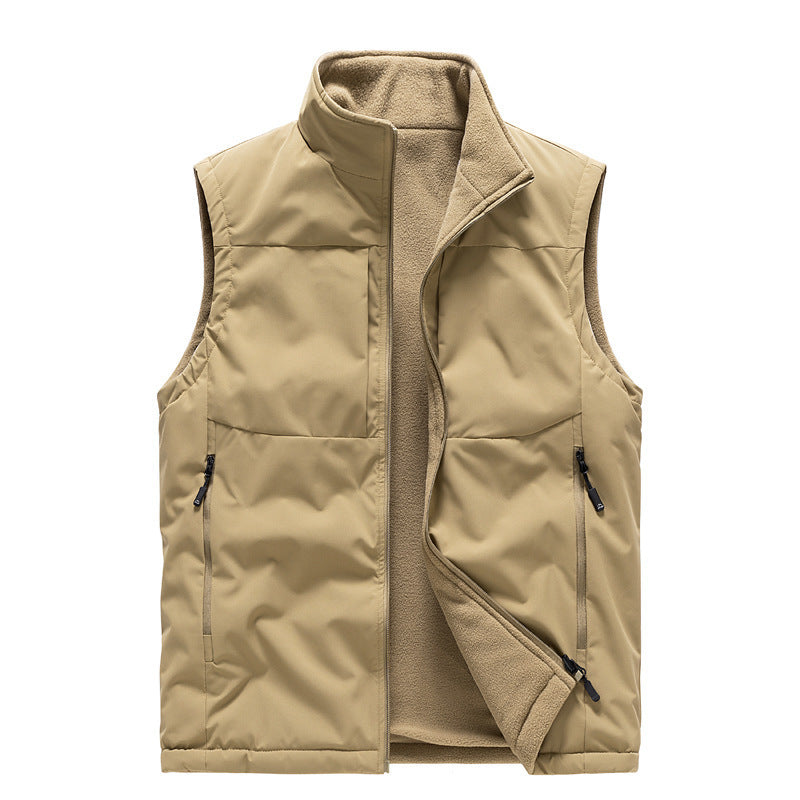 Men's Double-sided Fleece Vest Winter Warm Loose Sleeveless Tank Outdoor Workwear Vest Clothing - globaltradeleader