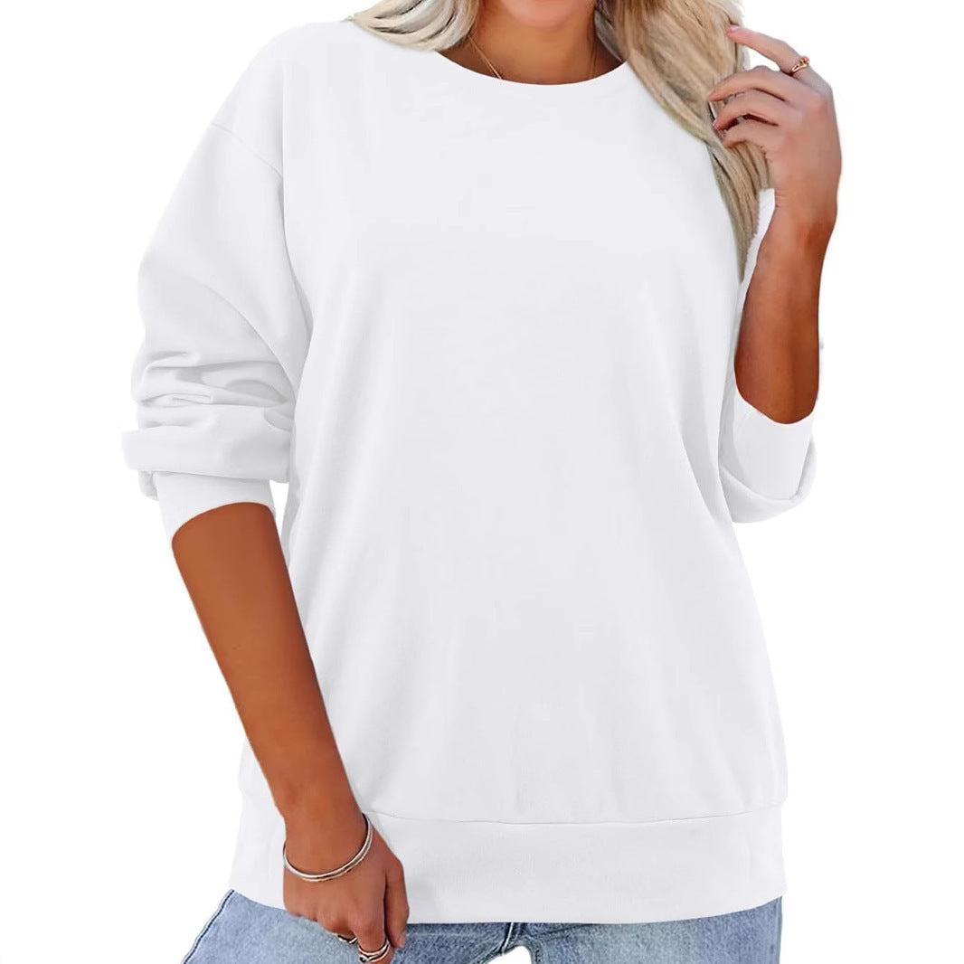 Fleece-lined Thick Round Neck Loose-fitting Solid Color Long Sleeves Sweater - globaltradeleader